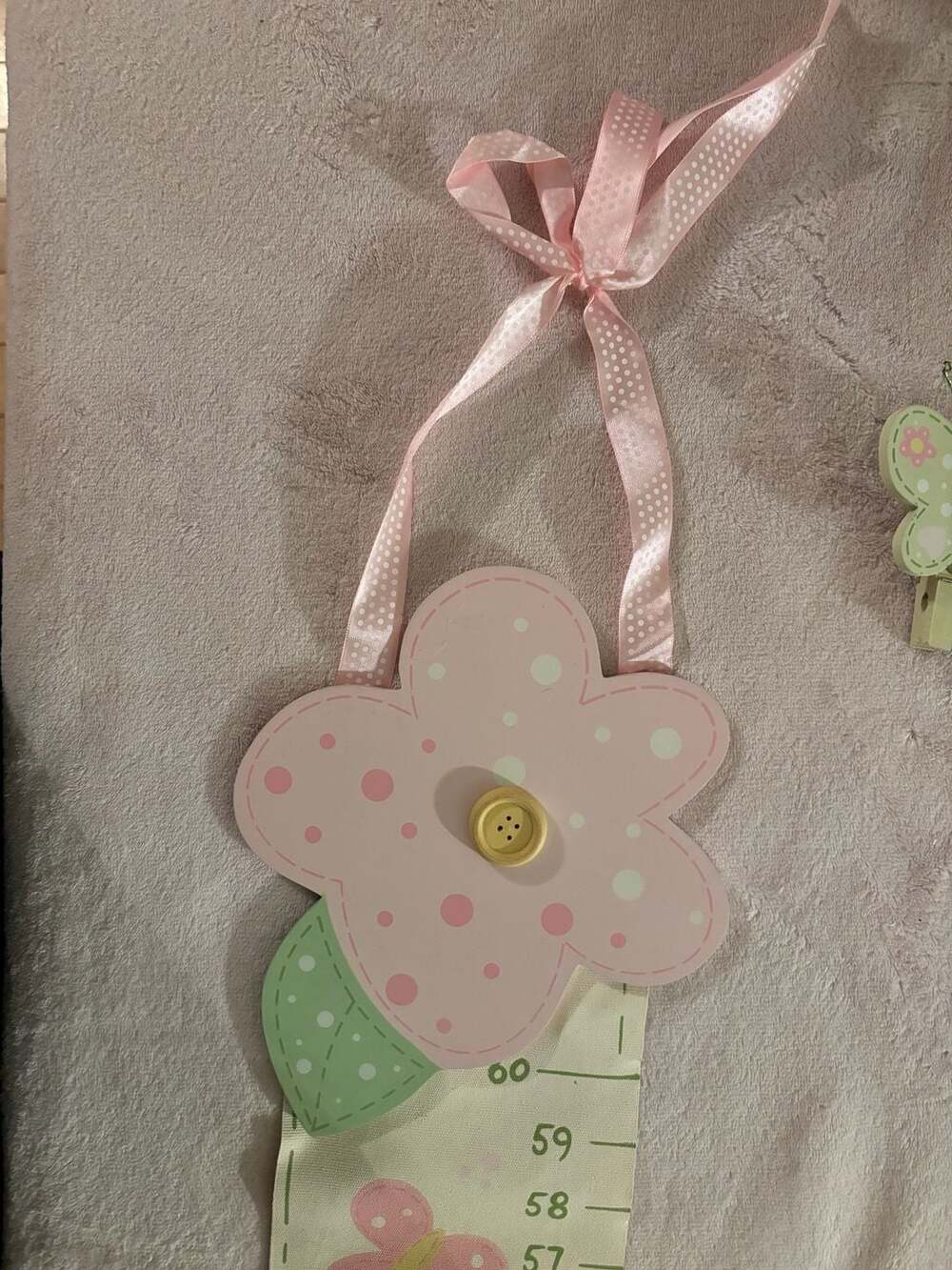 C.M.W. Floral Growth Chart With Butterfly Clip Pink Wooden
